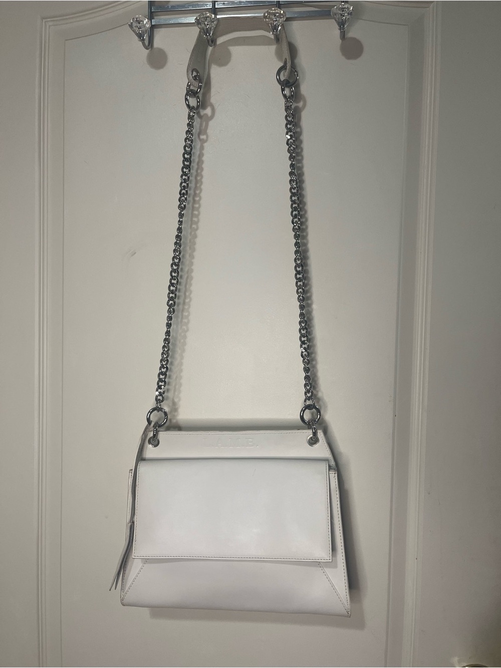L.A.M.B White Leather Chain Strap Shoulder Bag Structured Flap Purse